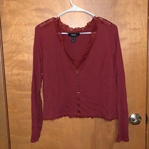 Forever 21 burgundy lace neckline shirt